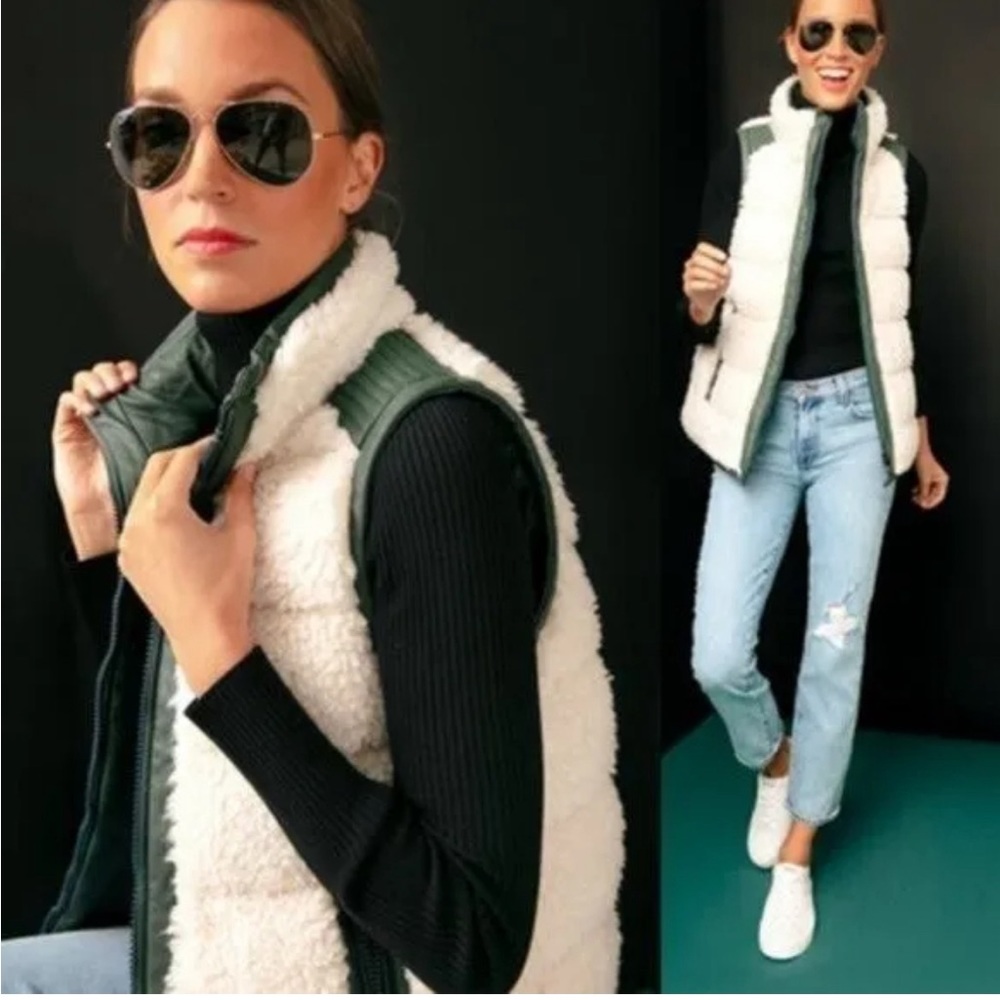 Tuckernuck Beckham Reversible Green Faux Leather Sherpa Vest Medium NWT